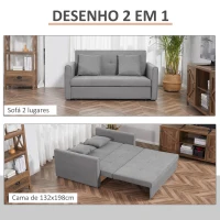 HOMCOM Sofá Cama de 2 Lugares Estofado em Algodão com 2 Almofadas Apoio para os Braços e Armazenamento Sofá Duplo Moderno para Sala de Estar Escritório 152x101x81cm Cinza(m-4)