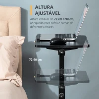 HOMCOM Mesa Auxiliar com Rodas Mesa Lateral para Sofá ou Cama com Altura e Ângulo da Bancada Ajustável e Freios para Dormitório Sala de Estar Escritório 58x34x72-90cm Preto(m-4)