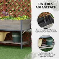 Outsunny Hochbeet Pflanzkasten mit 2 faltbaren Ablagen unterer Ablagefläche Blumenkasten Blumentopf Kräuterbeet Massivholz Hellgrau 140 x 46 x 75,5 cm(m-6)