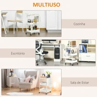 HOMCOM Carrinho de Cozinha com Rodas Carrinho de Armazenamento de 3 Níveis com 4 Ganchos 2 Cestas Alça de Transporte e Rodas com Freio para Casa de Banho Escritório Dormitório 51,5x32x75,6cm Branco(m-7)
