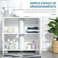 kleankin Móvel para Lavatório Pousar Armário Casa de Banho de Madeira com 2 Portas e Prateleira Interior Ajustável Moderno 60x30x60cm Branco(m-5)