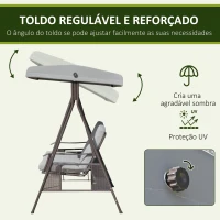 Outsunny Banco Baloiço de Jardim de 3 Lugares com Teto 2 Almofadas Suporte para Bebidas e Estrutura de Metal para Terraço Balcão Exterior Carga Máxima 360kg 206x116x183cm Cinza(m-4)