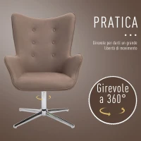 HOMCOM Poltrona Girevole 360° da Ufficio o Studio, Design Vintage con Braccioli e Imbottitura, Scamosciata, 71 x 74 x 106cm(m-4)