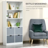 HOMCOM Estante de Livros com 4 Gavetas 3 Prateleiras de Armazenamento e Prateleira Ajustável Móvel Organizador para Escritório Sala de Estar Estúdio 76x30x173cm Branco e Cinza(m-4)