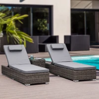 Outsunny polirattanowy leżak ogrodowy z bocznym stolikiem regulowanym aluminium(m-10)