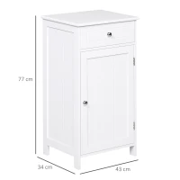 kleankin Armário de Casa de Banho com 1 Gaveta 1 Porta e Prateleira Interior Ajustável Móvel Auxiliar de Armazenamento para Sala de Estar Cozinha 43x34x77cm Branco(m-3)