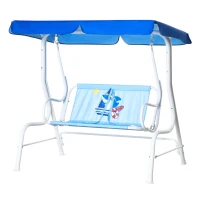 Outsunny Kinder Hollywoodschaukel 2-Sitzer Kinderschaukel mit verstellbarem Sonnendach Gartenschaukel für 3-6 Jahre Kinder Metall Blau 110 x 74 x 113 cm(m-11)