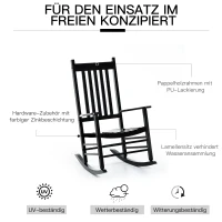 Fotel bujany Outsunny z podłokietnikami, fotel na biegunach, fotel relaksacyjny, krzesło ogrodowe, drewno topolowe czarny 69 x 86 x 115 cm(m-5)