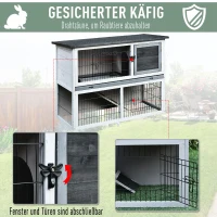 PawHut® Zagroda dla Zajęcy Klatka dla Królików z Kojcem Dwupiętrowa Lite Drewno Szary(m-4)