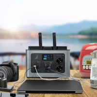 Outsunny Estação de Energia Portátil com Bateria de Litio de 614,4Wh Saídas de CA Tipo-C USB Gerador Elétrico Portátil com Luz LED de 2 Modos para Viagem Emergência 29x20,5x21cm Cinza(m-8)