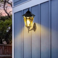 Outsunny Wandleuchte Wandlampe Terrassenleuchte Gartenlampe mit Lichtsteuerung Solarbetrieben Pavillon Zelt Outdoor Gartenbeleuchtung Schwarz 23 x 26 x 47 cm(m-2)