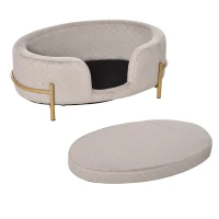 PawHut Huisdierenbank hondenbank kattenbank zacht rugleuning metalen poten grijs(m-9)