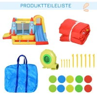 Outsunny Opblaasbaar springkasteel met glijbaan springkasteel speelkasteel met blazer voor 4 kinderen(m-8)