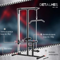 HOMCOM Máquina de Musculação Estação de Treinamento com Poleia e Assento Ajustável em Altura para Treinamento em Casa Academia Escritório Carga Máxima 100kg 107x120x190cm Preto(m-6)