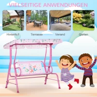Outsunny Kinder Hollywoodschaukel 2-Sitzer Kinderschaukel mit verstellbarem Sonnendach Gartenschaukel für 3-6 Jahre Kinder Metall Rosa 110 x 74 x 113 cm(m-6)