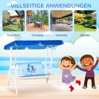Outsunny Kinder Hollywoodschaukel 2-Sitzer Kinderschaukel mit verstellbarem Sonnendach Gartenschaukel für 3-6 Jahre Kinder Metall Blau 110 x 74 x 113 cm(m-6)