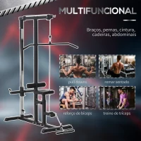 HOMCOM Máquina de Musculação Estação de Treinamento com Poleia e Assento Ajustável em Altura para Treinamento em Casa Academia Escritório Carga Máxima 100kg 107x120x190cm Preto(m-4)