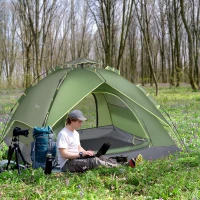 Outsunny Doppelzelt Campingzelt Outdoorzelt Familienzelt Quick-Up-Zelt 2 Erwachsene + 1 Kind 4 Jahreszeiten wasserdicht Tragetasche 2 Türen Polyester + Glasfaser Dunkelgrün 210 x 210 x 140 cm(m-10)