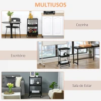 HOMCOM Carrinho de Cozinha com Rodas Carrinho de Armazenamento de 3 Níveis e Rodas com Freio para Sala de Estar Dormitório Escritório 46x34,5x76,5cm Preto(m-7)