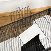 PawHut Gaiola Pequena para Roedores 80x48x58cm Gaiola para Hamster com 2 Portas 2 Rampas 2 Plataformas Comedouro e 2 Alças Portátil Preto(m-9)