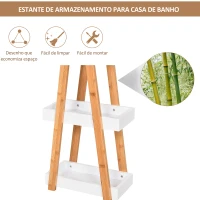 kleankin Estante de Bambú para Casa de Banho com 3 Prateleiras de Armazenamento Móvel Organizador para Cozinha Sala de Estar Lavanderia 30x18x81cm Madeira e Branco(m-4)