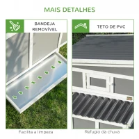 PawHut Galinheiro de Madeira para Exterior 225x147x85,5cm Gaiola para 6-8 Galinhas com Cerca de Metal Teto e Janela Rebatível 2 Ninhos Bandeja Removível e Rampa Cinza e Branco(m-7)