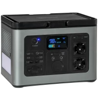 Outsunny Estação de Energia Portátil com Bateria de Litio de 614,4Wh Saídas de CA Tipo-C USB Gerador Elétrico Portátil com Luz LED de 2 Modos para Viagem Emergência 29x20,5x21cm Cinza(m-1)