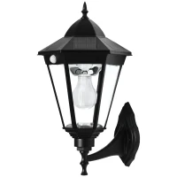 Outsunny Wandleuchte Wandlampe Terrassenleuchte Gartenlampe mit Lichtsteuerung Solarbetrieben Pavillon Zelt Outdoor Gartenbeleuchtung Schwarz 23 x 26 x 47 cm(m-10)