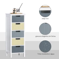 HOMCOM Cómoda de Madeira com 5 Gavetas Cómoda Auxiliar de Armazenamento com Pés Elevados Estilo Moderno para Dormitório Sala de Estar Casa de Banho 35x28x90,5cm Multicor(m-4)