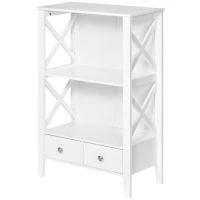 kleankin Armário para Casa de Banho com 2 Prateleiras Abertas e 2 Gavetas Móvel Auxiliar de Armazenamento pra Cozinha Sala de Estar Dormitório 60x30x91,5cm Branco(m-11)