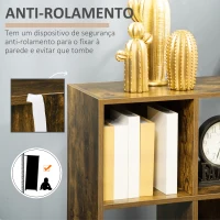 HOMCOM Estante para Livros Estante de Madeira de 3 Níveis com 6 Compartimentos de Armazenamento com Anti-Rolamento para Escritório Estúdio Sala de Estar 60x30x93cm Marrom Rústico(m-5)
