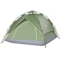 Outsunny Doppelzelt Campingzelt Outdoorzelt Familienzelt Quick-Up-Zelt 2 Erwachsene + 1 Kind 4 Jahreszeiten wasserdicht Tragetasche 2 Türen Polyester + Glasfaser Dunkelgrün 210 x 210 x 140 cm(m-13)