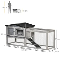 PawHut Konijnenhok konijnenkooi gecombineerd verblijf voor kleine huisdieren konijnenvilla lichtgrijs(m-3)