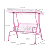 Outsunny Kinder Hollywoodschaukel 2-Sitzer Kinderschaukel mit verstellbarem Sonnendach Gartenschaukel für 3-6 Jahre Kinder Metall Rosa 110 x 74 x 113 cm(m-3)