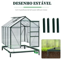 Outsunny Estufa de Jardim 2x2,5m de Policarbonato e Alumínio Estufa com  Clarabóia Proteção UV 30 e Base 4,79 m² para Vasos Cultivos de Plantas e Flores Transparente(m-6)