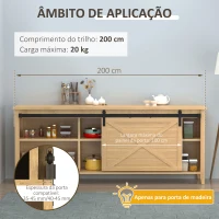 HOMCOM Ferragens para Porta Corredeira 200cm Kit de Acessórios para Porta Corredeira de Madeira com 2 Trilhos de Aço Carga Máxima 20 kg Preto(m-4)