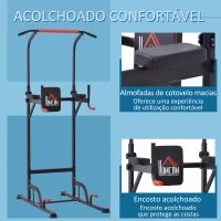 HOMCOM Torre de Exercícios Estação Multifuncional Altura Ajustável com 7 Orifícios para Treinamento Fitness para Casa Academia Escritório Carga Máxima 120kg 123x98x189-239cm Preto e Vermelho(m-5)