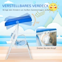 Outsunny Kinder Hollywoodschaukel 2-Sitzer Kinderschaukel mit verstellbarem Sonnendach Gartenschaukel für 3-6 Jahre Kinder Metall Blau 110 x 74 x 113 cm(m-4)
