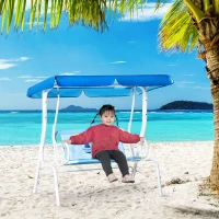 Outsunny Kinder Hollywoodschaukel 2-Sitzer Kinderschaukel mit verstellbarem Sonnendach Gartenschaukel für 3-6 Jahre Kinder Metall Blau 110 x 74 x 113 cm(m-10)