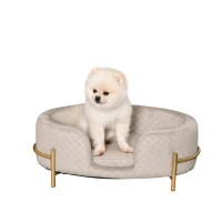 PawHut Huisdierenbank hondenbank kattenbank zacht rugleuning metalen poten grijs(m-1)