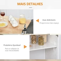 HOMCOM Carrinho de Cozinha com Rodas Carrinho de Cozinha com Bancada Rebatível 3 Gavetas 1 Armário com Prateleira Interior Ajustável e Suporte para Temperos 128,8x75,5x92,5cm Branco e Natural(m-7)