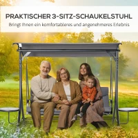 Outsunny: Elegancka Huśtawka Ogrodowa 3-osobowa z Daszkiem i Dodatkowymi Stoliczkami(m-7)