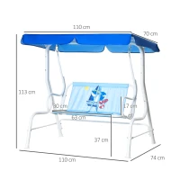 Outsunny Kinder Hollywoodschaukel 2-Sitzer Kinderschaukel mit verstellbarem Sonnendach Gartenschaukel für 3-6 Jahre Kinder Metall Blau 110 x 74 x 113 cm(m-3)