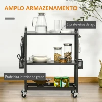 HOMCOM Carrinho de Cozinha com Rodas Carrinho de Armazenamento de 3 Níveis com 5 Ganchos 2 Cestas Alça de Transporte e Rodas com Freio para Casa de Banho Escritório Dormitório 70x33,4x80,5cm Preto(m-4)