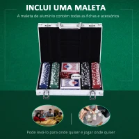 HOMCOM Mala de Poker Profissional com 200 Fichas Jogo de Poker  com Maleta de Alumínio 5 Dados 2 Baralhos de Cartas e 1 Ficha de Dealer 29,5x20,5x6,5cm Multicor(m-5)