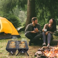 Outsunny Portable Folding Charcoal BBQ Grill Outdoor Tabletop Barbecue Grill Easy to Carry for Garden Camping Picnic Party(m-2)