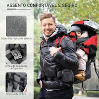 HOMCOM Mochila Porta Bebés Dobrável Mochila Porta Bebés Ergonómica com Capa Impermeável Base de Suporte e Múltiplos Bolsos para 6-36 Meses Carga Máxima 15kg 38x77x87,5cm Vermelho(m-4)