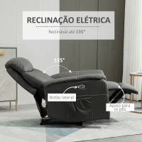 HOMCOM Poltrona Reclinável Elétrica Estofada em Tecido Técnico Poltrona Relax com Reclinação 155° Apoio para os Pés e 2 Bolsos Laterais 95x90x105cm Cinza(m-4)