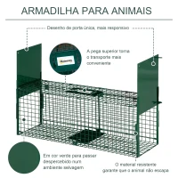 Outsunny Armadilha para Animais Vivos com Porta Gaiola de Captura com Alça de Transporte para Coelhos Raposas Pequenas 80x25x30cm Verde Escuro(m-6)