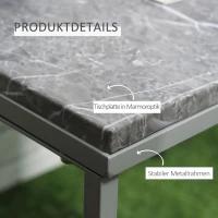 Outsunny Moderne Bijzettafel voor Buiten – Grijs Marmeren Tafelblad met Metaal Frame, Geschikt voor Tuin en Terras(m-6)